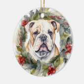 Bulldog Kerstkrans feestelijke pup Keramisch Ornament (Links)