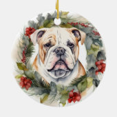 Bulldog Kerstkrans feestelijke pup Keramisch Ornament (Achterkant)