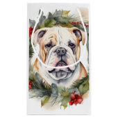 Bulldog Kerstkrans feestelijke pup Klein Cadeauzakje (Achterkant)