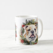 Bulldog Kerstkrans feestelijke pup Koffiemok (Voorkant rechts)