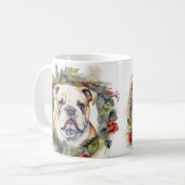 Bulldog Kerstkrans feestelijke pup Koffiemok (Voorkant links)
