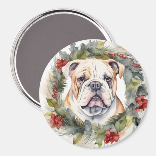 Bulldog Kerstkrans feestelijke pup Magneet (Voorkant / Achterkant)