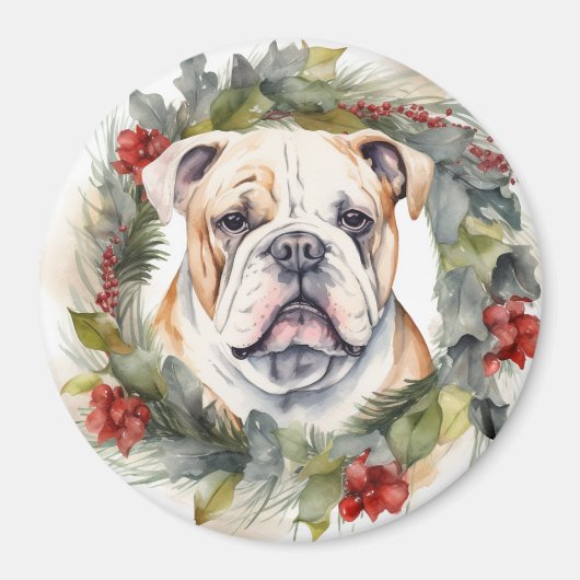 Bulldog Kerstkrans feestelijke pup Magneet (Voorkant)