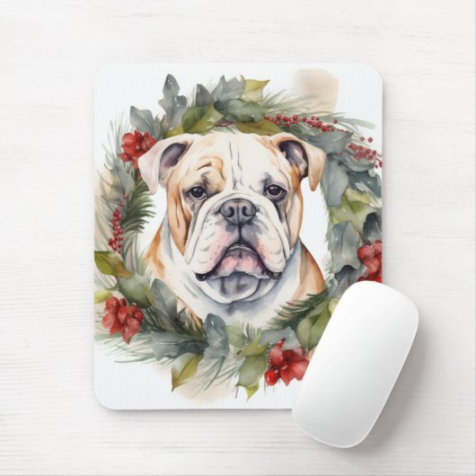 Bulldog Kerstkrans feestelijke pup Muismat (Met muis)