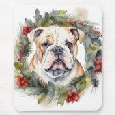 Bulldog Kerstkrans feestelijke pup Muismat (Voorkant)