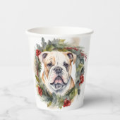 Bulldog Kerstkrans feestelijke pup Papieren Bekers (Voorkant)