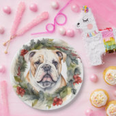Bulldog Kerstkrans feestelijke pup Papieren Bordje (Feest)