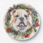 Bulldog Kerstkrans feestelijke pup Papieren Bordje (Voorkant)