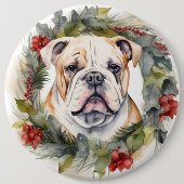 Bulldog Kerstkrans feestelijke pup Ronde Button 6,0 Cm (Voorkant)