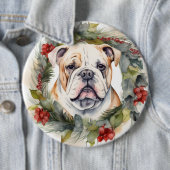 Bulldog Kerstkrans feestelijke pup Ronde Button 6,0 Cm (In situ)