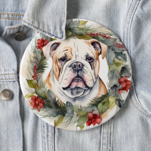 Bulldog Kerstkrans feestelijke pup Ronde Button 6,0 Cm (In situ)