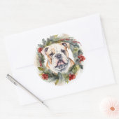 Bulldog Kerstkrans feestelijke pup Ronde Sticker (Envelop)