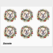 Bulldog Kerstkrans feestelijke pup Ronde Sticker (Vel)