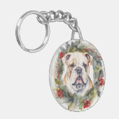 Bulldog Kerstkrans feestelijke pup Sleutelhanger (Voorkant Links)