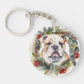 Bulldog Kerstkrans feestelijke pup Sleutelhanger (Voorkant)