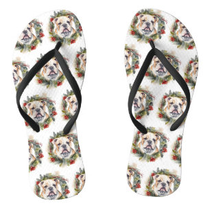 Bulldog Kerstkrans feestelijke pup Teenslippers