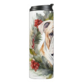 Bulldog Kerstkrans feestelijke pup Thermosbeker (Gedraaid links)
