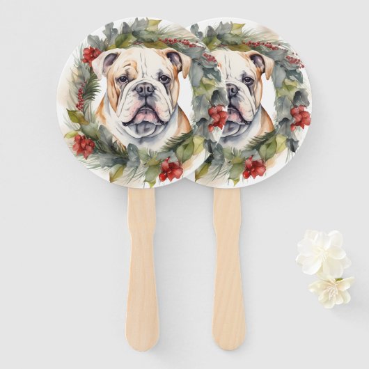 Bulldog Kerstkrans Festieve Pup Handwaaier (Voorkant en achterkant)