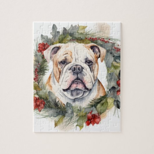 Bulldog Kerstkrans Festieve Pup Legpuzzel (Verticaal)