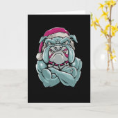 Bulldog Kerstman Kaart (Gele Bloem)