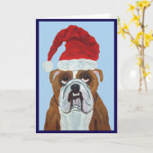 Bulldog Kerstman Kaart (Gele Bloem)