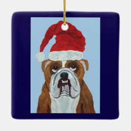 Bulldog Kerstman Keramisch Ornament