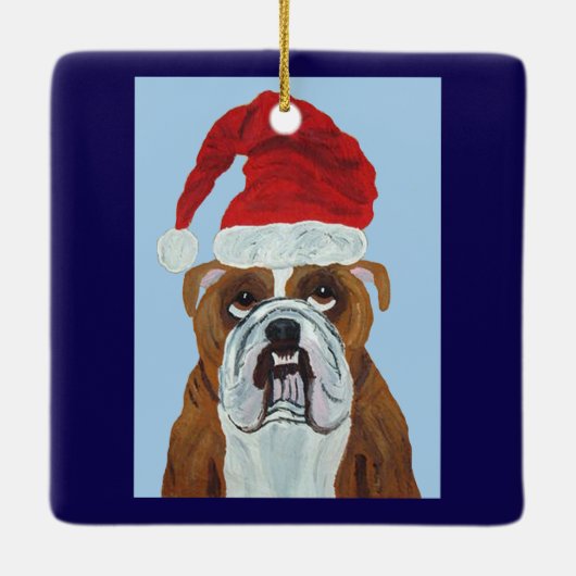Bulldog Kerstman Keramisch Ornament (Achterkant)