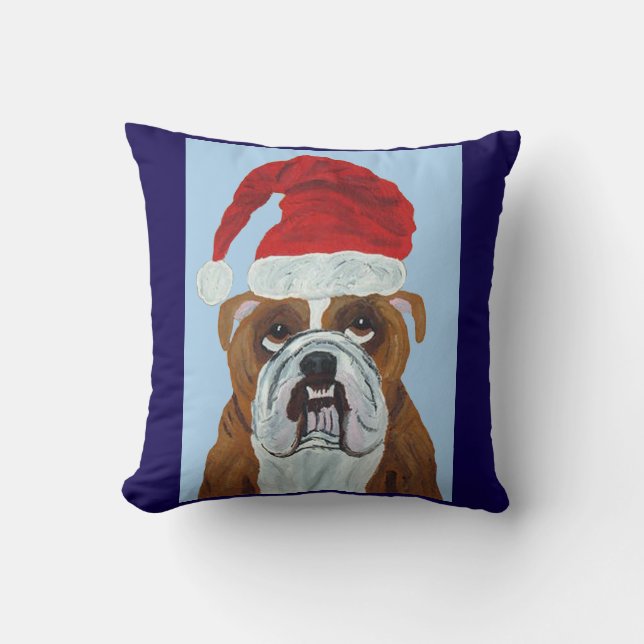 Bulldog Kerstman Kussen (Voorkant)