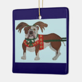 Bulldog Kerstman Rendier Keramisch Ornament (Links)