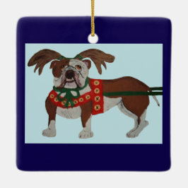 Bulldog Kerstman Rendier Keramisch Ornament