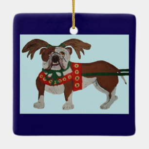 Bulldog Kerstman Rendier Keramisch Ornament
