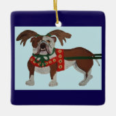 Bulldog Kerstman Rendier Keramisch Ornament (Voorkant)