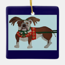 Bulldog Kerstman Rendier Keramisch Ornament