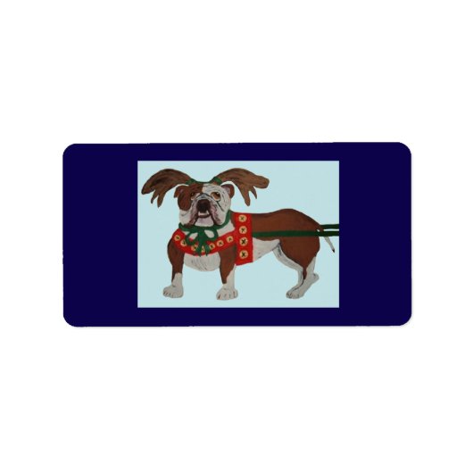 Bulldog Kerstman Rendieren Etiket (Voorkant)