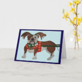 Bulldog Kerstman Rendieren Kaart (Gele Bloem)