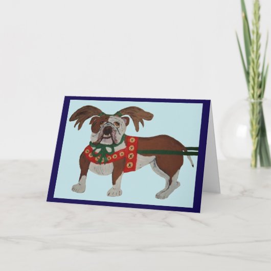 Bulldog Kerstman Rendieren Kaart (Voorkant)