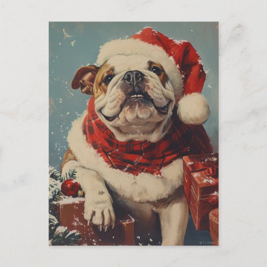 Bulldog Kerstmis Briefkaart (Voorkant)