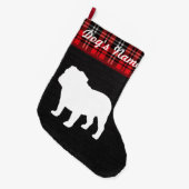 Bulldog Kerstmis Burlap Tartan Holiday Stocking Grote Kerstsok (Voorkant (Hangend))