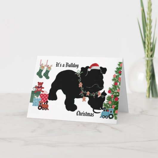 Bulldog Kerstmis Feestdagen Kaart (Voorkant)