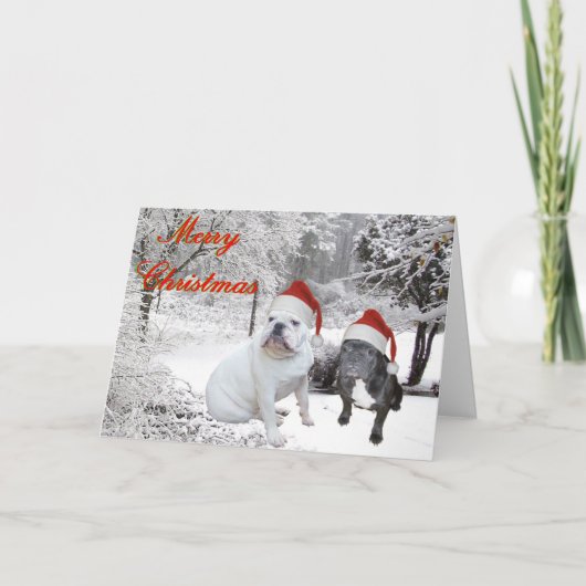 Bulldog Kerstmis Feestdagen Kaart (Voorkant)