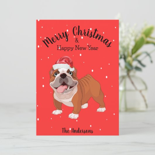 Bulldog Kerstmis Feestdagenkaart (Staand voorkant)