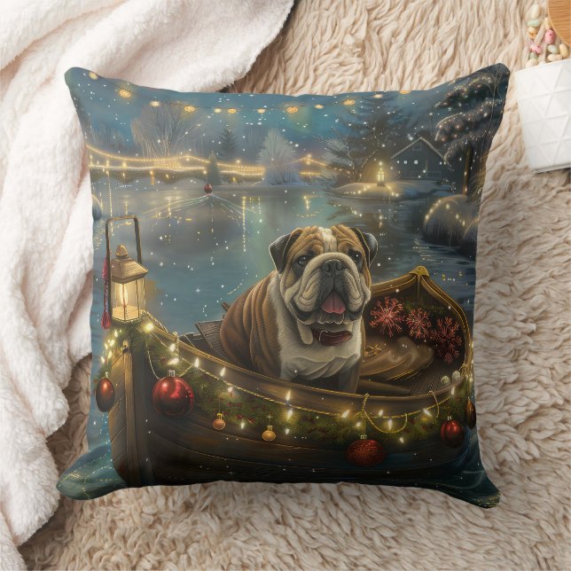 Bulldog Kerstmis Feestelijke Reis Kussen (Deken)