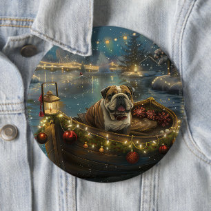 Bulldog Kerstmis Feestelijke Reis Ronde Button 6,0 Cm