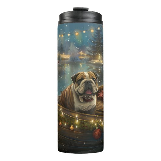 Bulldog Kerstmis Festive Reis Thermosbeker (Voorkant)