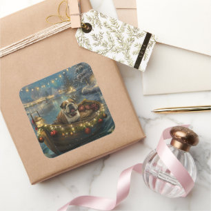 Bulldog Kerstmis Festive Reis Vierkante Sticker