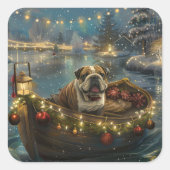 Bulldog Kerstmis Festive Reis Vierkante Sticker (Voorkant)