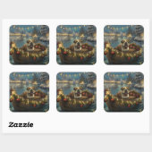 Bulldog Kerstmis Festive Reis Vierkante Sticker (Vel)