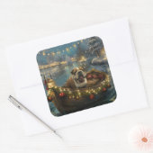 Bulldog Kerstmis Festive Reis Vierkante Sticker (Envelop)