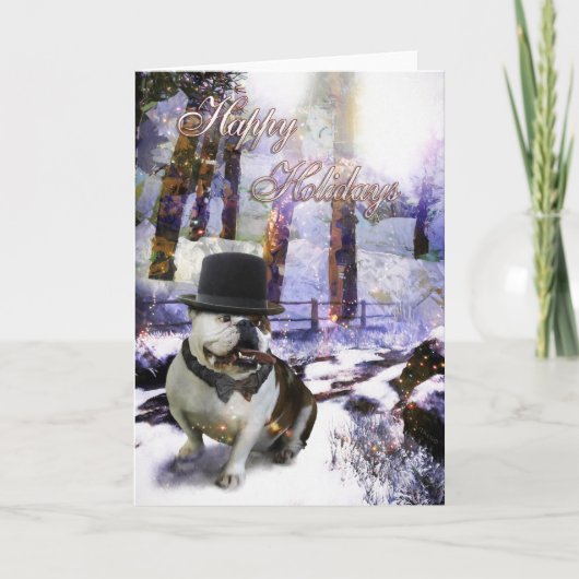 Bulldog Kerstmis "PRETTIGE FEestDAGEN" Kaart (Voorkant)
