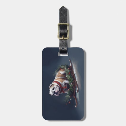 Bulldog Kerstmis sneeuw winter Bagagelabel (Voorkant verticaal)